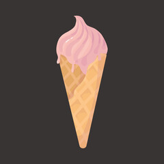 Watercolor strawberry ice cream illustration. Vector icon.