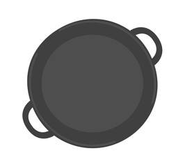 Frying pan with handle. Utensils for cooking. Metal frying pan. Kitchen accessory. Flat vector illustration isolated on white background