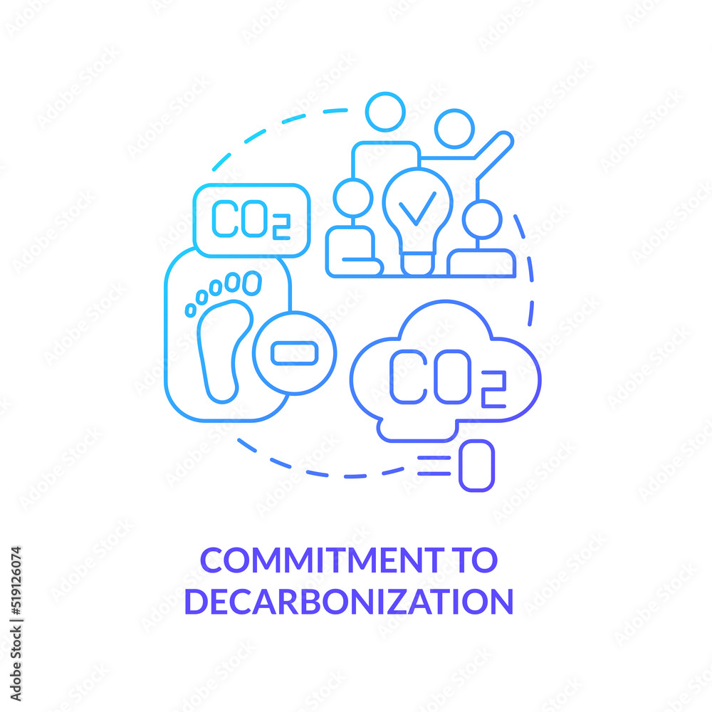 Poster commitment to decarbonization blue gradient concept icon. reduce pollutants. net zero practice abstr