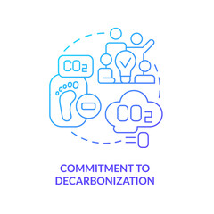 Commitment to decarbonization blue gradient concept icon. Reduce pollutants. Net zero practice abstract idea thin line illustration. Isolated outline drawing. Myriad Pro-Bold fonts used