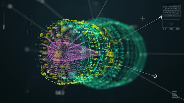 Aiircraft Engine wireframe animation. HUD Technology Rotation and Scanning