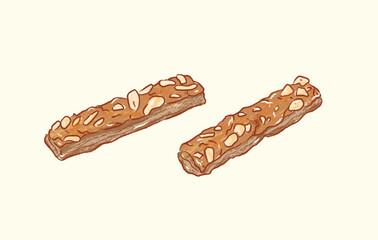 Long rectangular chocolate Almond Mille Feuille puff pastry in vector flat illustration