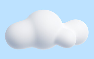 White cloud cartoon 3d render - soft fluffy round-shaped clouds on blue pastel background.