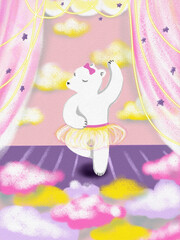baby polar bear girl in a pink dress on a swing