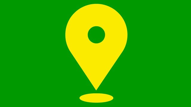 Animated yellow distance marker icon. Looped video. Vector flat illustration isolated on a green background.