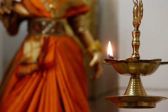 Lamp in Muthumariamman Hindu temple.