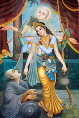 Fototapeta na wymiar Chaityana Mahaprahbu, a 15th century Vaishnava saint and social reformer- Vaishnava means venerating Vishnu or Krishna (Krishna, playing the flute, is one of Vishnu's avatar)