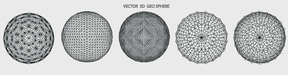 Naklejka na ściany i meble Creative geometric shapes. 3D vector. Geometric grid. Technological style.Sacred geometry. Shapes with linked lines.