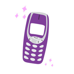 Trendy hipster y2k aesthetic illustration with phone. Nostalgia for the 2000 years.