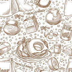 Christmas baking Seamless. Ingredients. Treacle rings. Malta