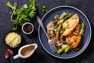 Chicken Madeira served on plate, top view