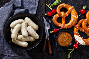 Weisswurst, white sausage of minced veal and  pork