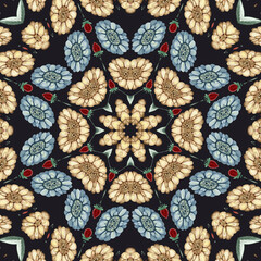 Abstract watercolor seamless pattern, cage, kaleidoscope