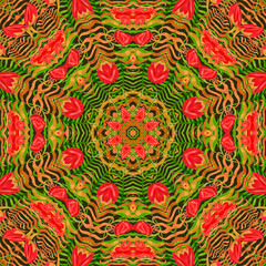 Abstract watercolor seamless pattern, cage, kaleidoscope