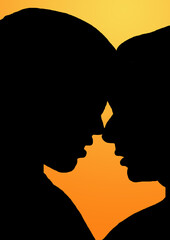 amour couple baiser soleil couchant