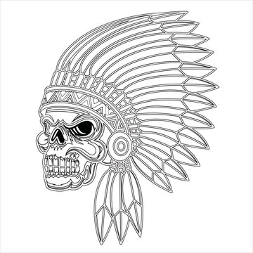 Apache Head skull in native american indian chief headdress. Design element for poster, t-shirt. Vector  .American native chief head mascot vector illustration