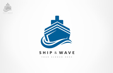 Ship on the sea logo. Ship and wave logo.