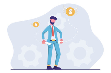 Bankruptcy. Businessman turns out empty pockets.