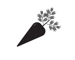 Flat black icon of vegetable (carrot). Food and vitamins.