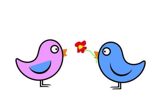 Two birds in love. Valentine's Day. Vector image