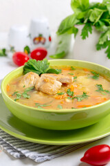 Homemade soup from a mixture of legumes.