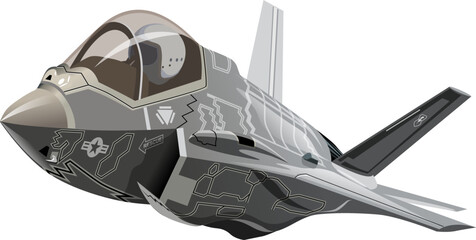 Cartoon Military Stealth Jet Fighter Plane Isolated