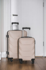 Travel.Staycation.local travel new normal. packing luggage in suitcase and travel documents...