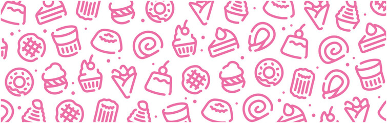 Sweets and cake icon pattern background wide banner