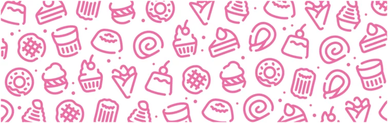 Fotobehang Sweets and cake icon pattern background wide banner © Satoshi Kikyo
