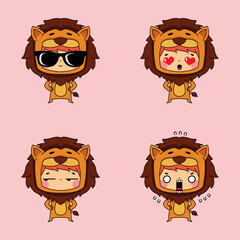 vector illustration of cute little boy wearing lion costume