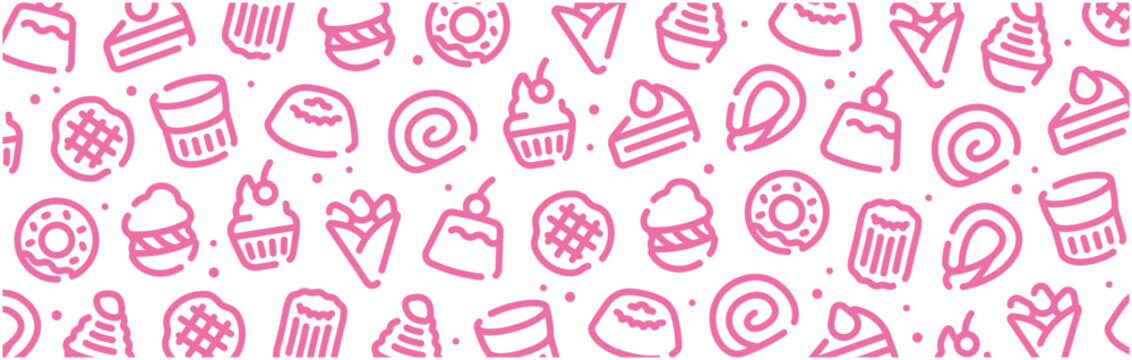 Sweets And Cake Icon Pattern Background Wide Banner