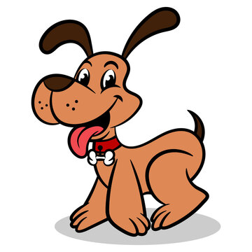 Cartoon Illustration Of Adorable Puppy Wagging Tails Because Happy, Best For Logo, Sticker, And Mascot For Pet Shop