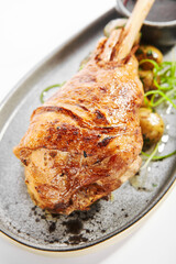 Baked turkey drumstick closeup view