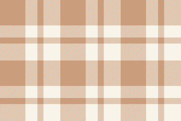 Plaid background, check seamless pattern in beige. Vector fabric texture for textile print, wrapping paper, gift card or wallpaper.