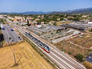 Inca train view from the air, Binissalem, Majorca, Spain