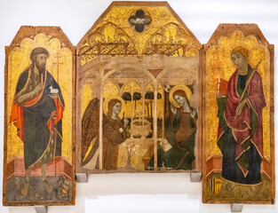 The Annunciation and the Two Saint Johns, 14th century, tempera on panel, Pere Marçol, Museu de Mallorca, Palma, Majorca, Balearic Islands, Spain