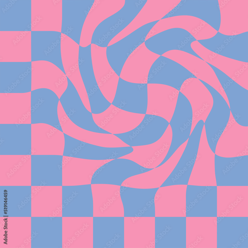 Aufkleber simple swirl background with checks pattern. trippy checkered print in 1970s style. flat vector illu