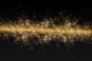 Sparkling golden magic dust particles bokeh light.