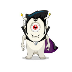 cartoon funny childish vampire dracula white skin alien raster illustration. Raster illustration