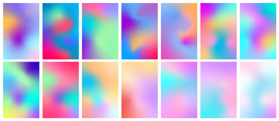 Set of colorful fluid gradient covers set. Vector templates for banners flyers, social media. Retro futuristic style. Abstract blurs with trendy vibrant liquid colors. Vector