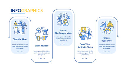 Surviving air accident rectangle infographic template. Oxygen mask. Data visualization with 5 steps. Editable timeline info chart. Workflow layout with line icons. Lato-Bold, Regular fonts used