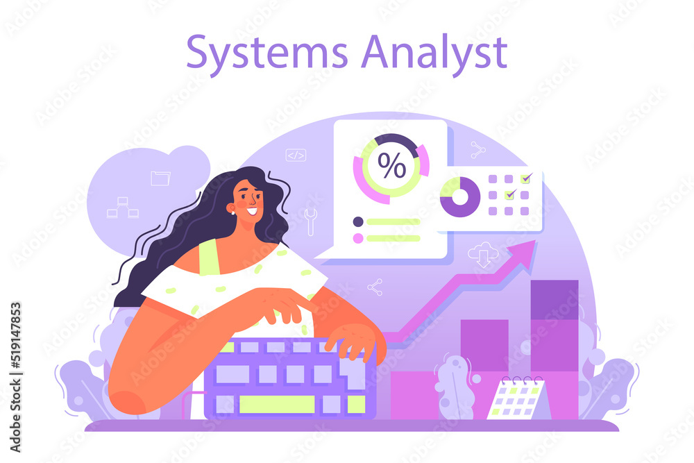 Poster system analyst concept. it technologies and systems for business