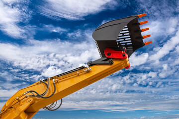 excavator is digging at construction site © Wolfilser