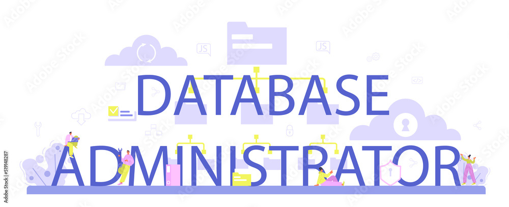 Poster data base administrator typographic header. manager working
