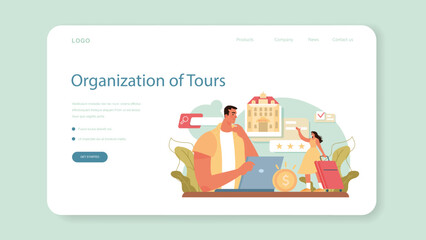 Tour guide web banner or landing page. Tourist route system development