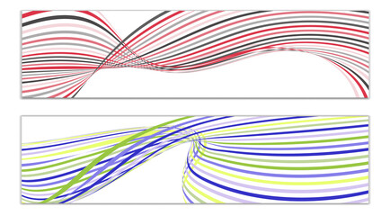 Wavy lines or ribbons. Set of 2 covers. Multicolored striped. Creative unusual background with abstract wave lines for creating a trendy banner, poster. vector eps