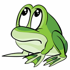 cute green frog character with big eyes, cartoon illustration, isolated object on white background, vector,