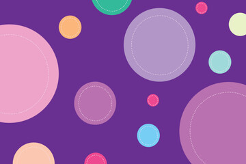 Colorful pastel cute background. Multicolor circles on pastel purple background.