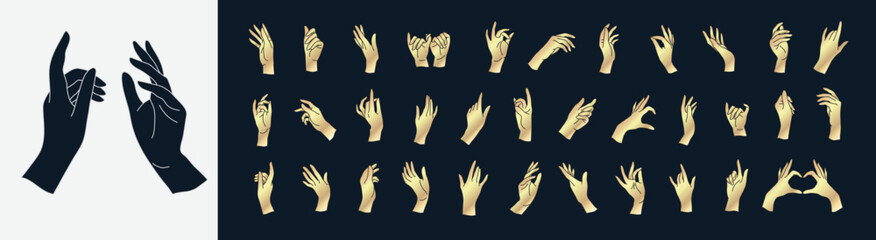 Obraz premium Set of Vector female beauty hands silhouette. Editable outline stroke size. Line flat contour, thin and linear design. Simple icons. Concept illustration.