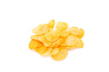 Potatoes cut into thin strips and deep fried. There is a delicious salt mixture. isolated on a white background